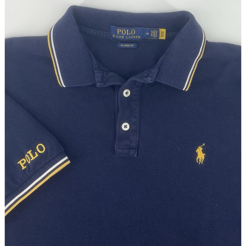 Polo Ralph Lauren Polo Shirt Men Med Navy Classic Fit Tipped Logo Preppy Golf
